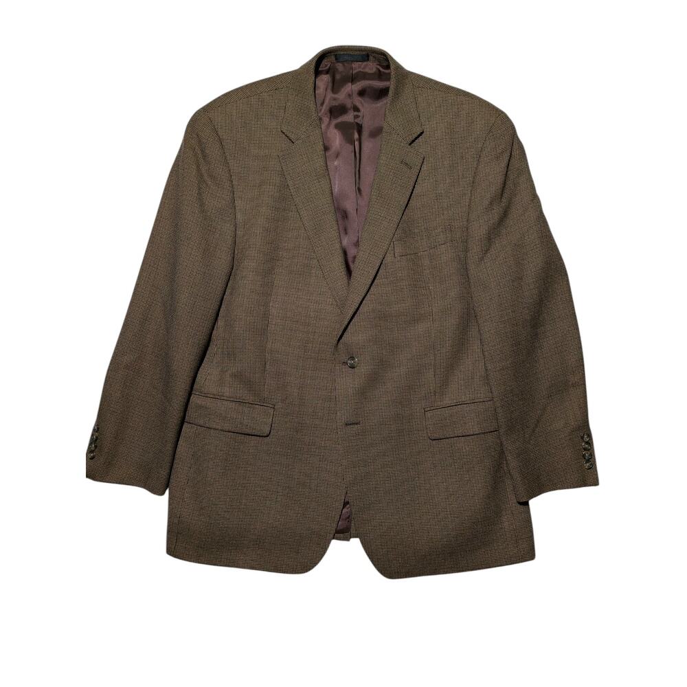 Chaps 100% Lambswool Sport Coat 46R Brown Houndstooth Blazer Classic Fit